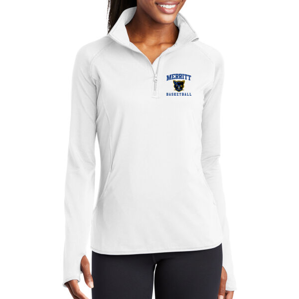 Merritt College Women's White Sport Wick Stretch 1/4 Zip Pullover Thumbnail