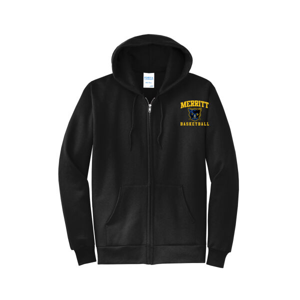 Merritt College Black Core Fleece Full Zip Hooded Sweatshirt Thumbnail
