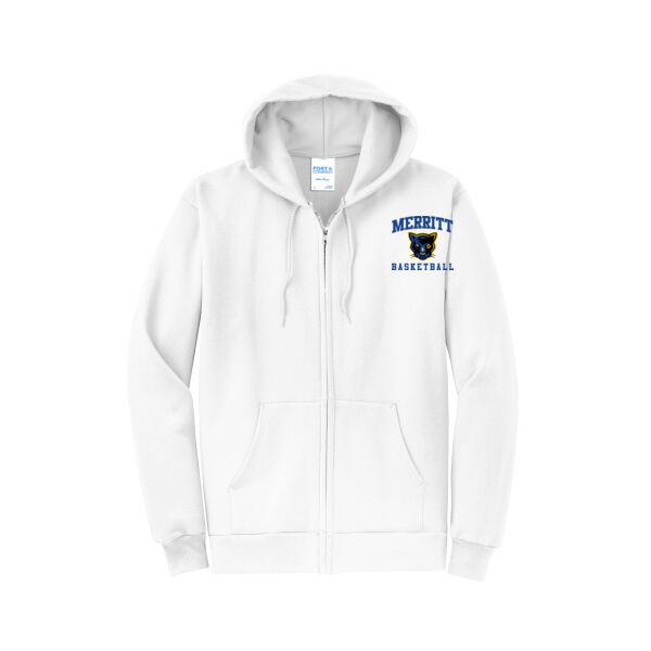 Merritt College White Core Fleece Full Zip Hooded Sweatshirt Thumbnail
